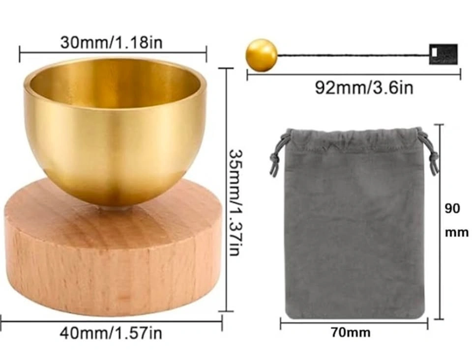 Brass Meditation Chime Bell with Wooden Base, Striker & Pouch - photo 4