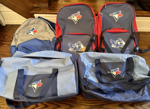 Various Toronto Blue Jays Backpacks and Duffel Bags