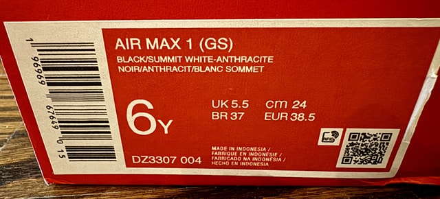 Nike Air Max 1 GS Black Summit White Anthracite Pink Size 6 - photo 5