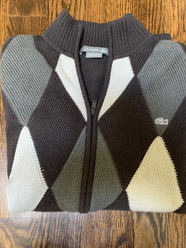 Lacoste Men's Size 4/M Zippered Knit Checkered Sweater
