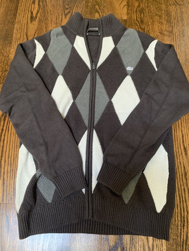 Lacoste Men's Size 4/M Zippered Knit Checkered Sweater - photo 2