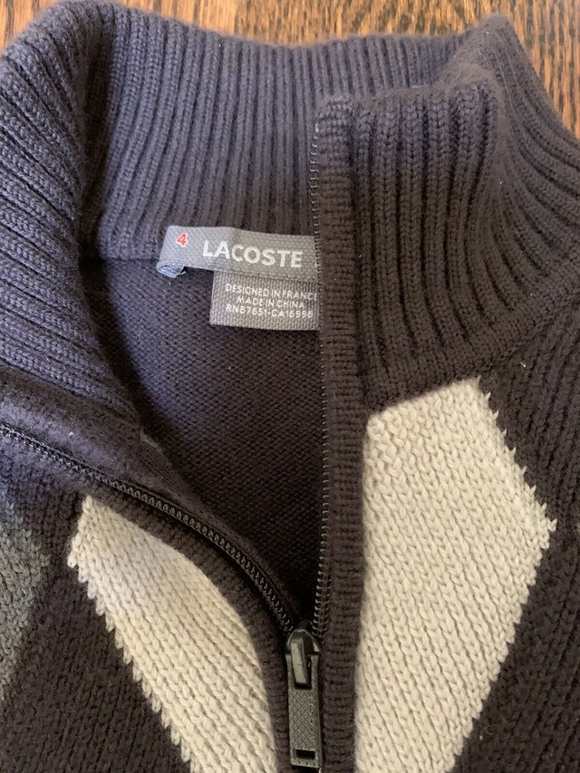 Lacoste Men's Size 4/M Zippered Knit Checkered Sweater - photo 4
