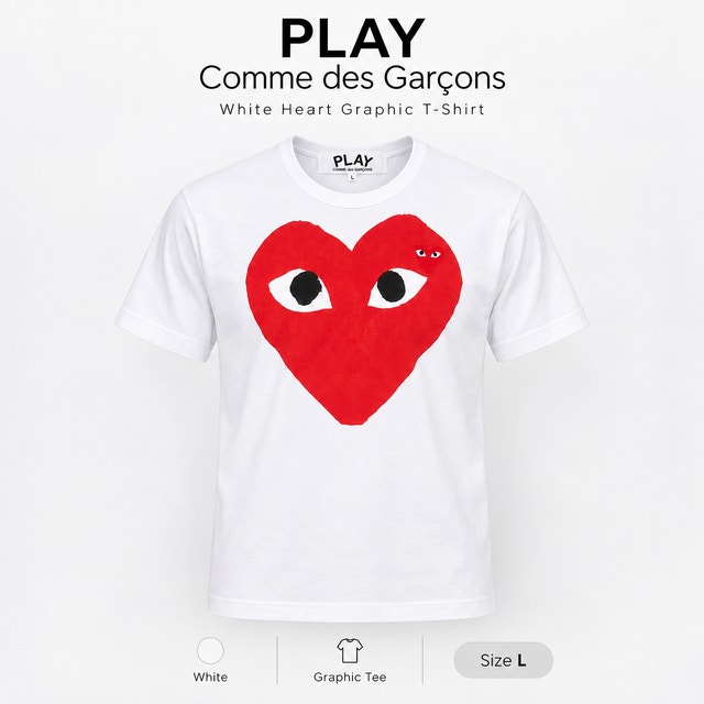 PLAY Comme des Garçons White Graphic Heart T-Shirt Size L - New
