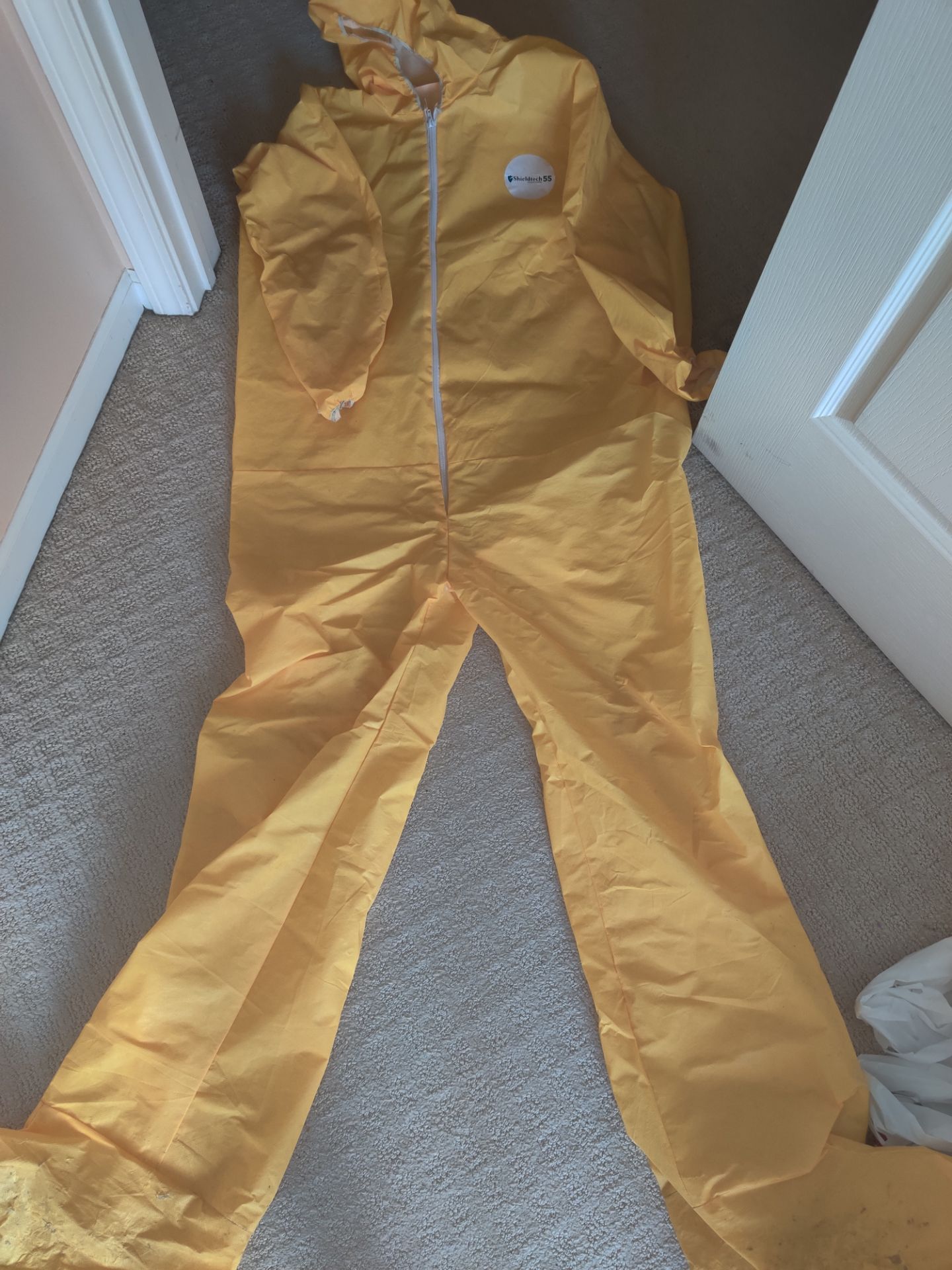 Yellow Disposable Protective Coverall Suit with Hood