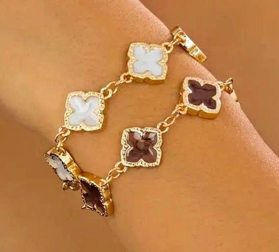2 Elegant Easy Geometric Clover Ladies Oil Drop Bracelet Set
