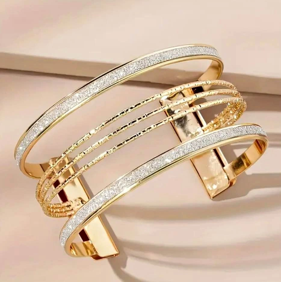 Multi-Layer Glitter Cuff Bracelet, Adjustable