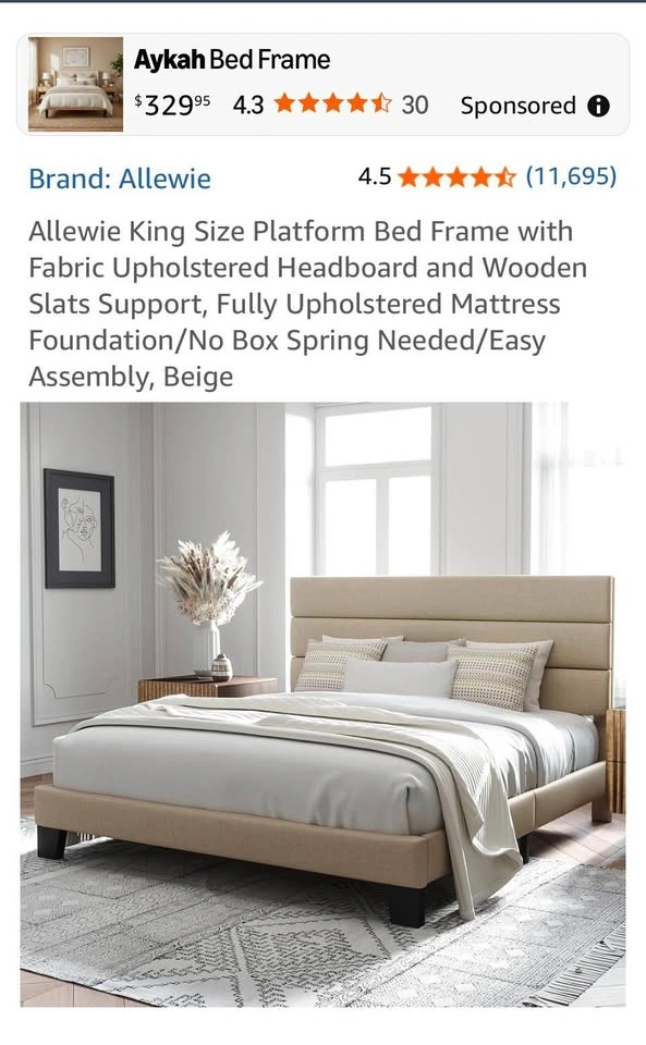 King Size Bed Frame with Fabric Headboard & Wooden Slats - photo 2