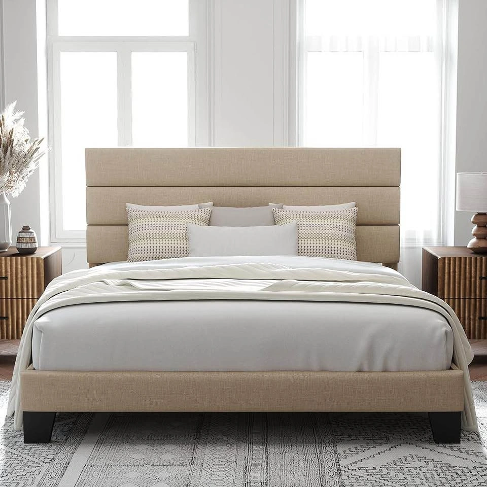 King Size Bed Frame with Fabric Headboard & Wooden Slats - photo 4