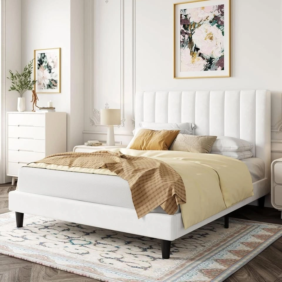 Velvet Upholstered Full Bed Frame with Tufted Headboard - photo 3