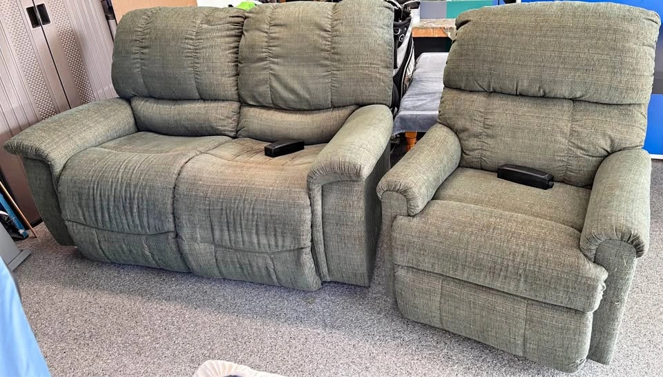 Reclining Loveseat + Matching Recliner Chair — Sage Green
