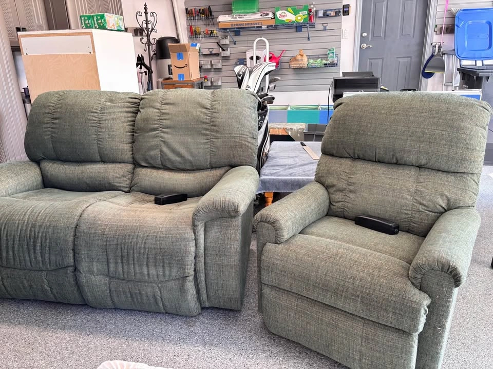 Reclining Loveseat + Matching Recliner Chair — Sage Green - photo 2