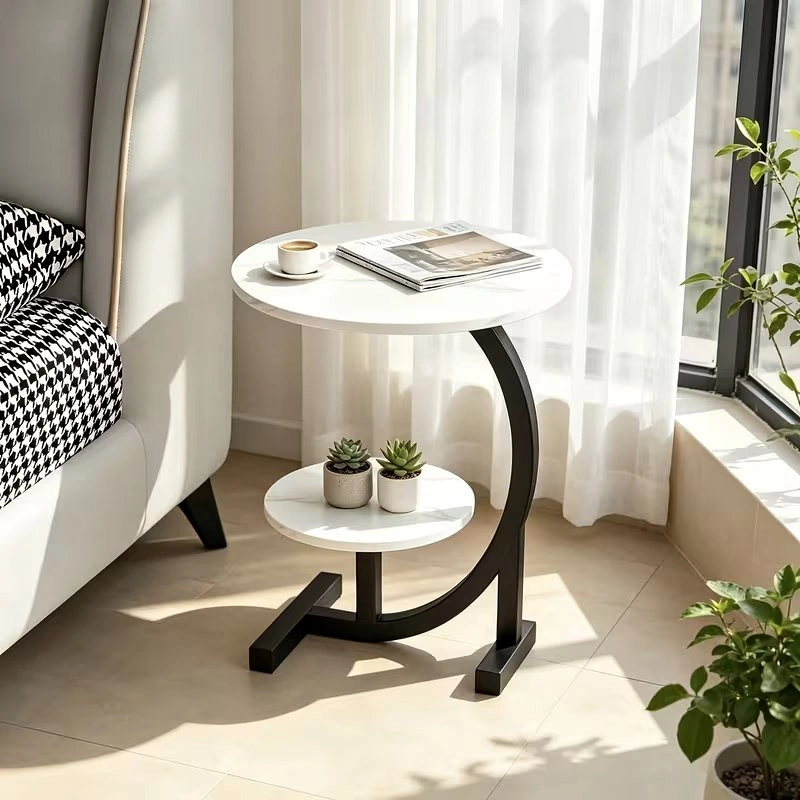 Luxury Two-tier Side Table with Dual-tier Storage Shelves