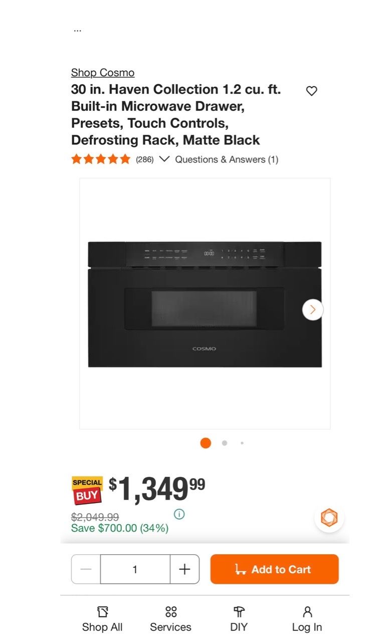 NEW Cosmo 30” Built-In Microwave Drawer (Matte Black) - photo 2
