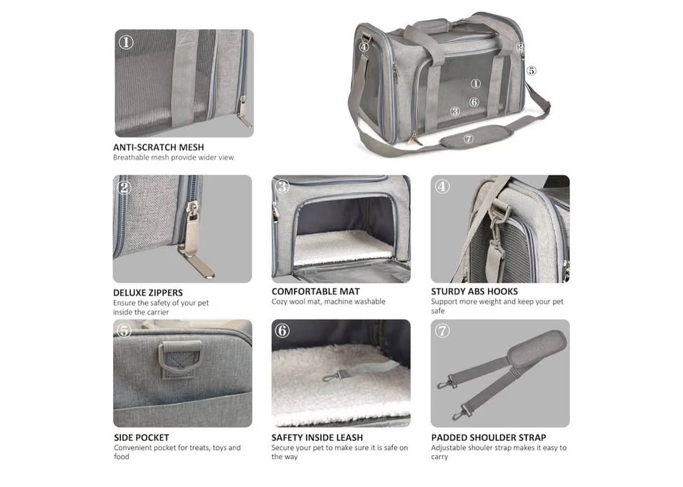 Henkelion TSA Airline Approved Pet Carrier (Grey) - 15 lbs - photo 5