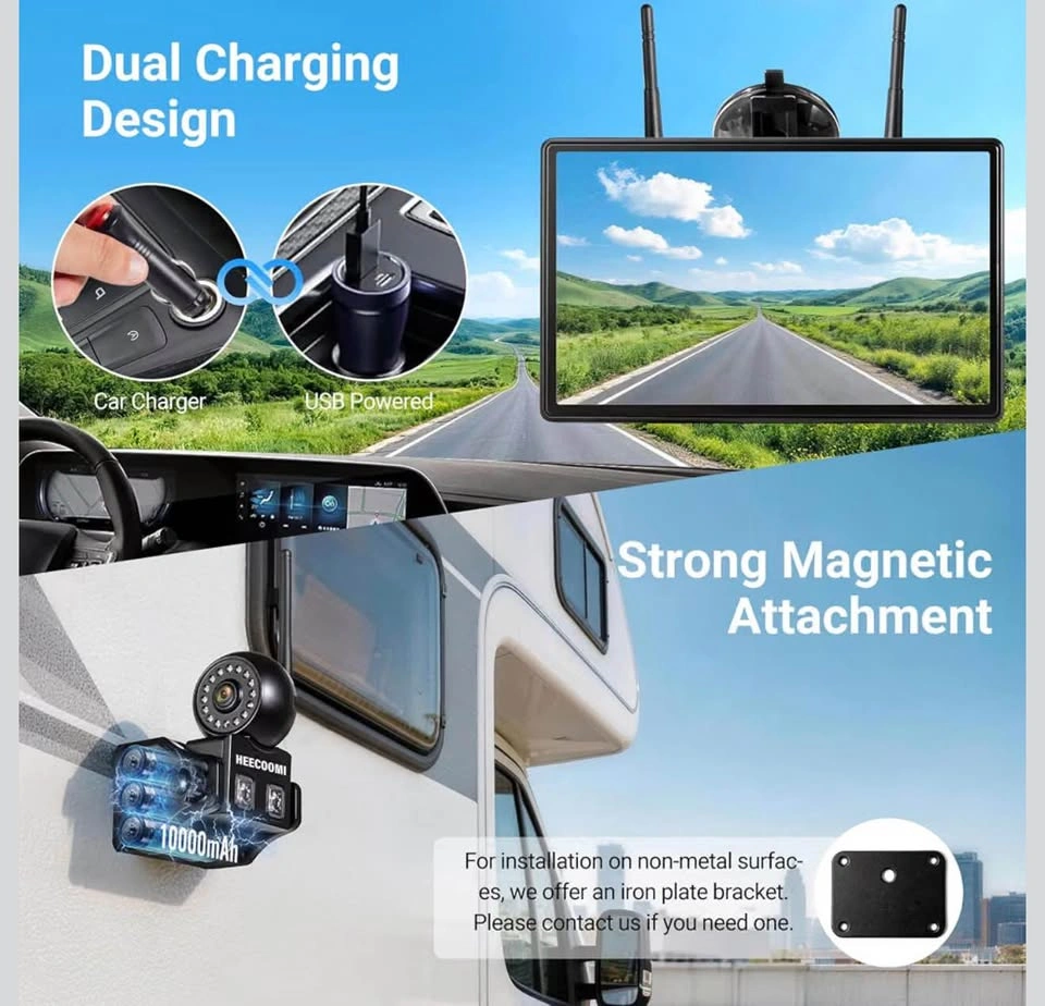 Magnetic Solar Wireless Backup Camera + 10.1" HD DVR for RV - photo 4