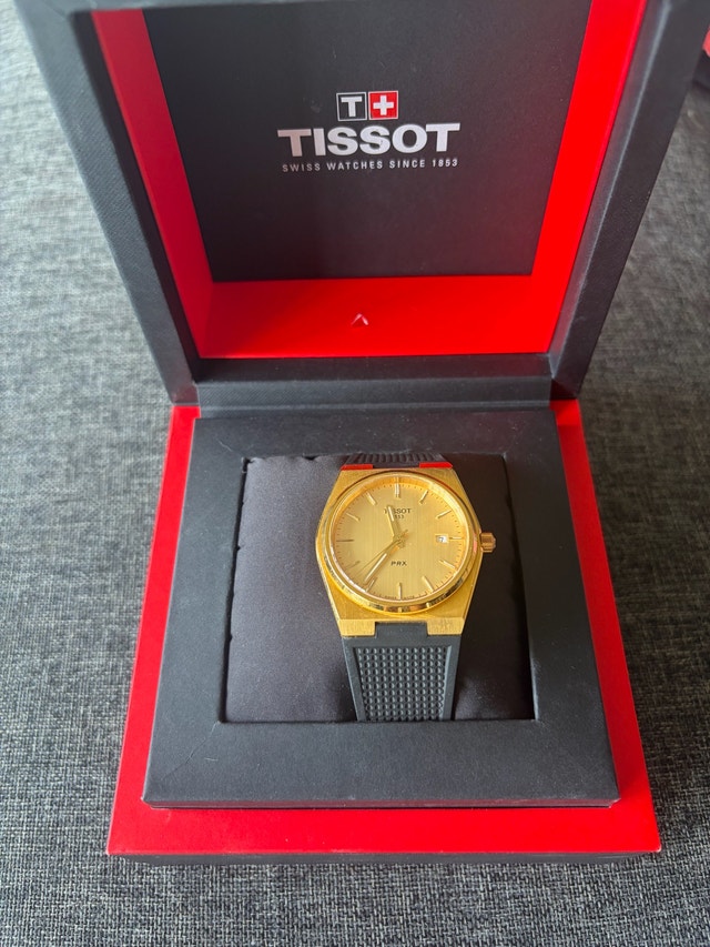 Tissot PRX 40mm Gold Quartz Watch Black Strap