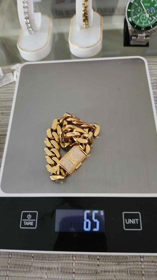 Gold-Toned Cuban Link Bracelet with Iced Out K Clasp - photo 4