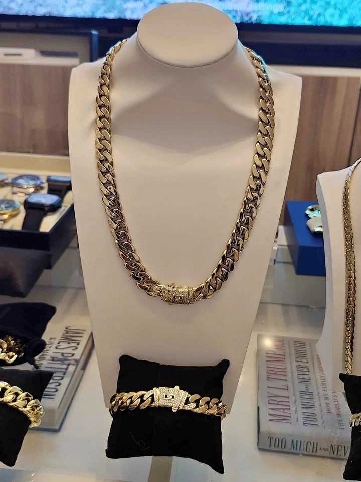 14K Gold Vacuumed Plated Monaco Cuban Link Chain and Bracelet Se