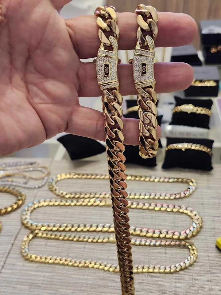 14K Gold Vacuumed Plated Monaco Cuban Link Chain and Bracelet Se - photo 2