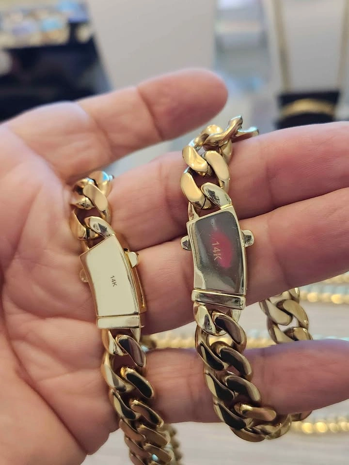 14K Gold Vacuumed Plated Monaco Cuban Link Chain and Bracelet Se - photo 4