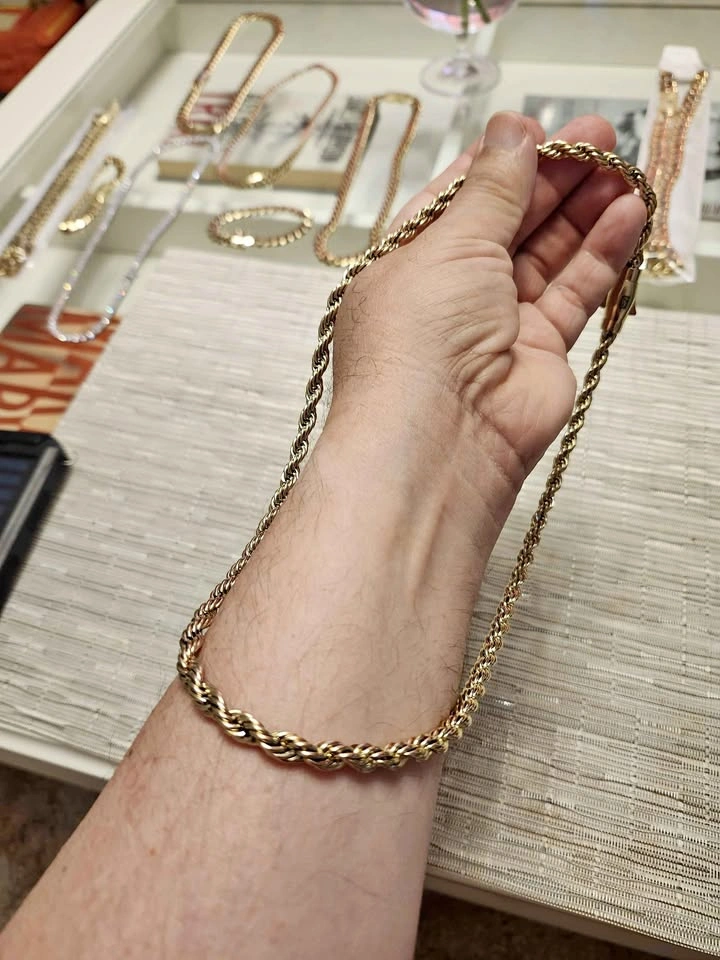 Solid 14K Gold-Vacummed Gold Plated Rope Chain Necklace