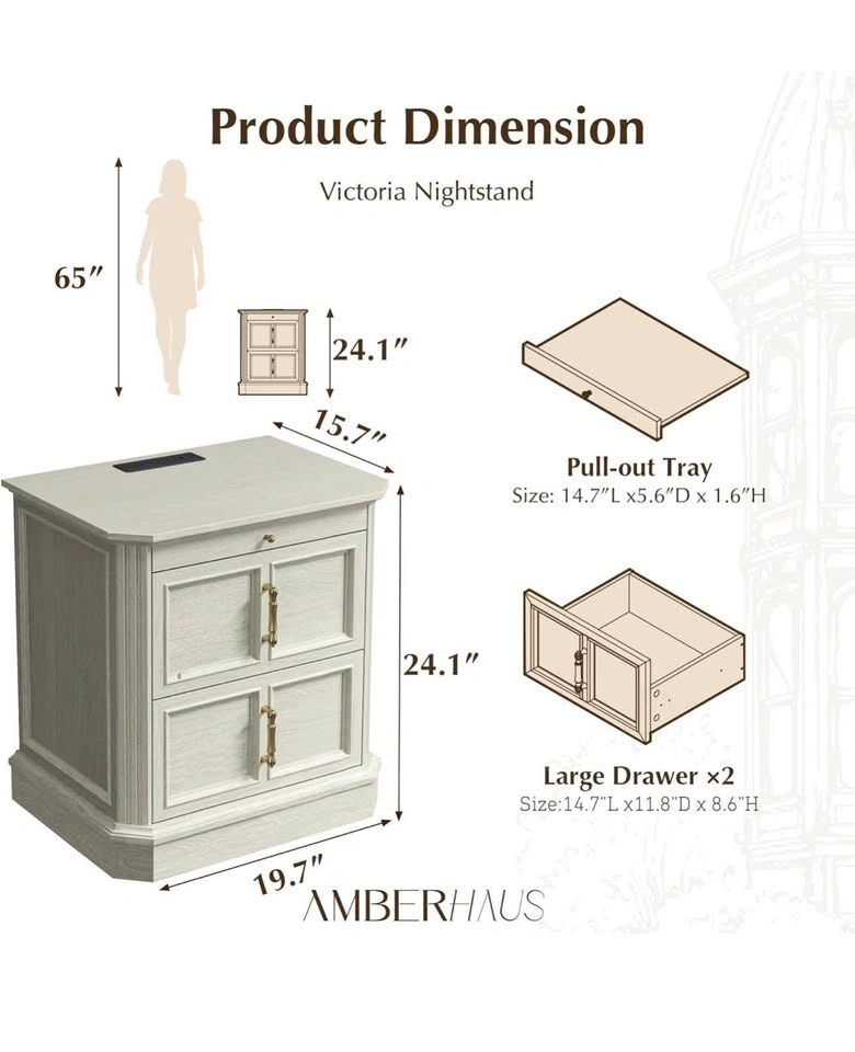 24.1” Tall Nightstand with Charging Station & Pull-Out Tray - photo 4
