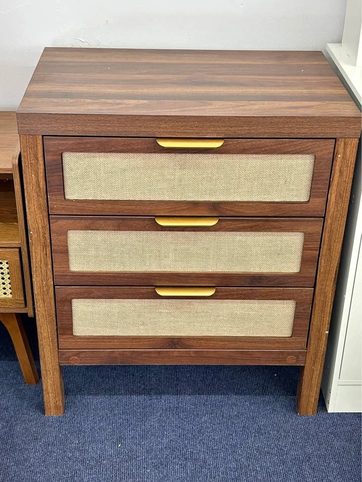 Brand New Walnut Bedside Table, 3-Tier Wooden Nightstand