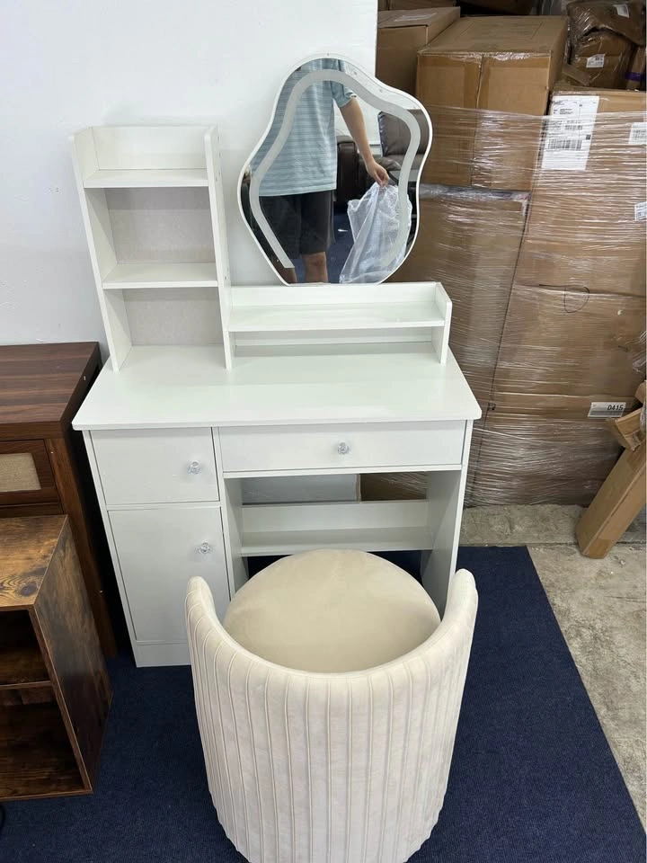 White Makeup Vanity Table with Matching Swivel Storage Stool - photo 2