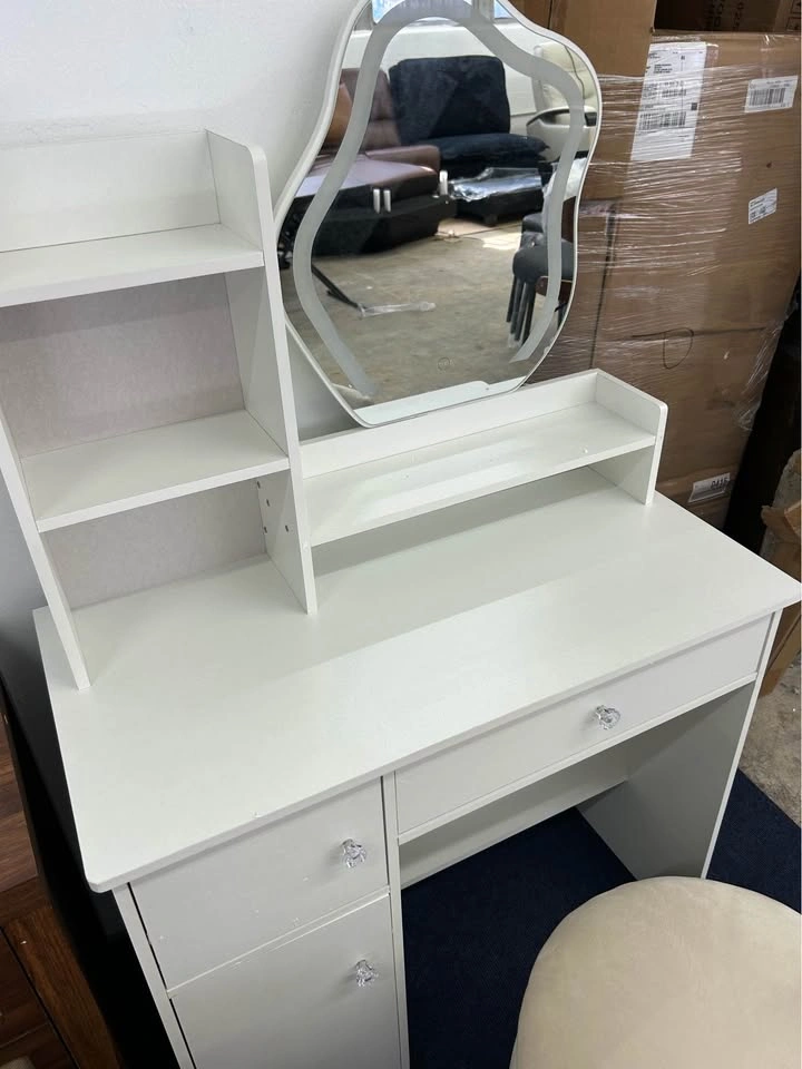 White Makeup Vanity Table with Matching Swivel Storage Stool - photo 4