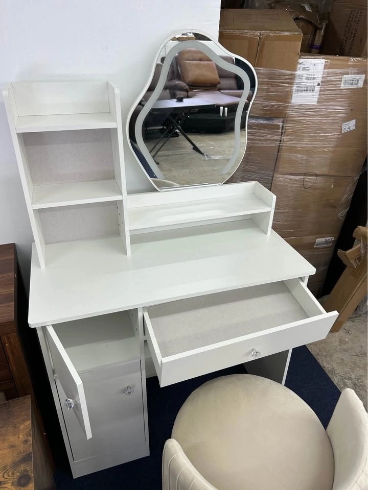 White Makeup Vanity Table with Matching Swivel Storage Stool - photo 5