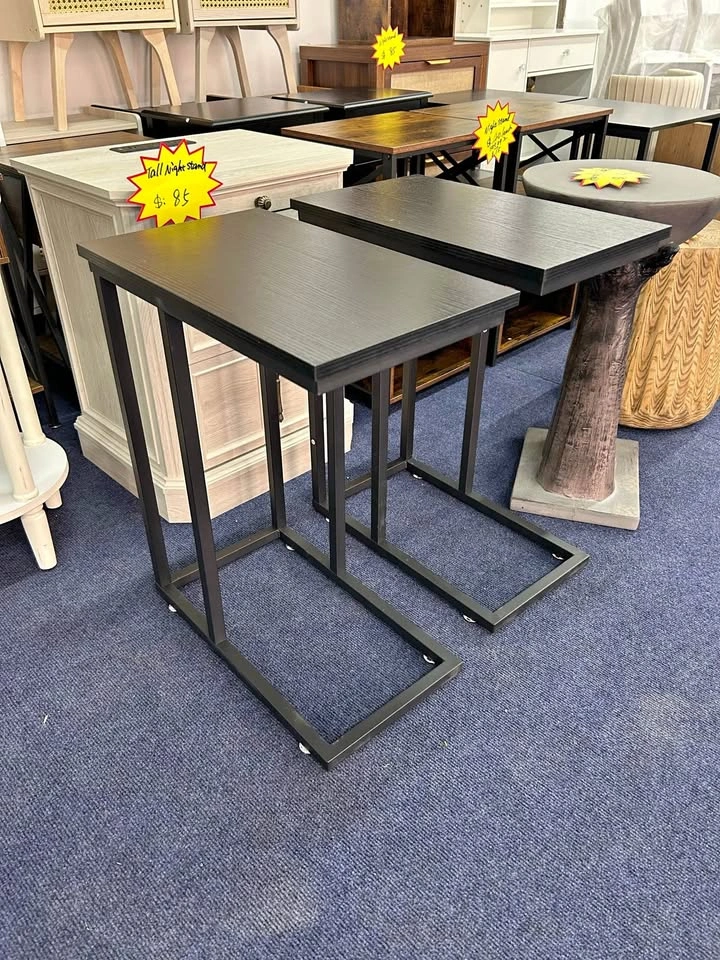 Set of 2 Black Coffee Tray Sofa Side End Tables