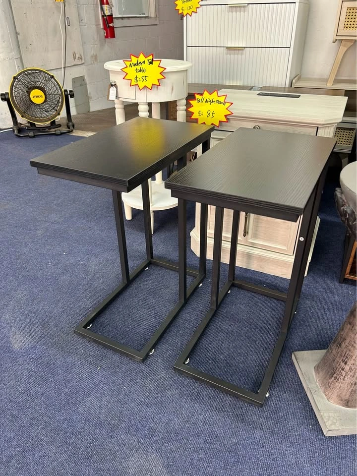 Set of 2 Black Coffee Tray Sofa Side End Tables - photo 3