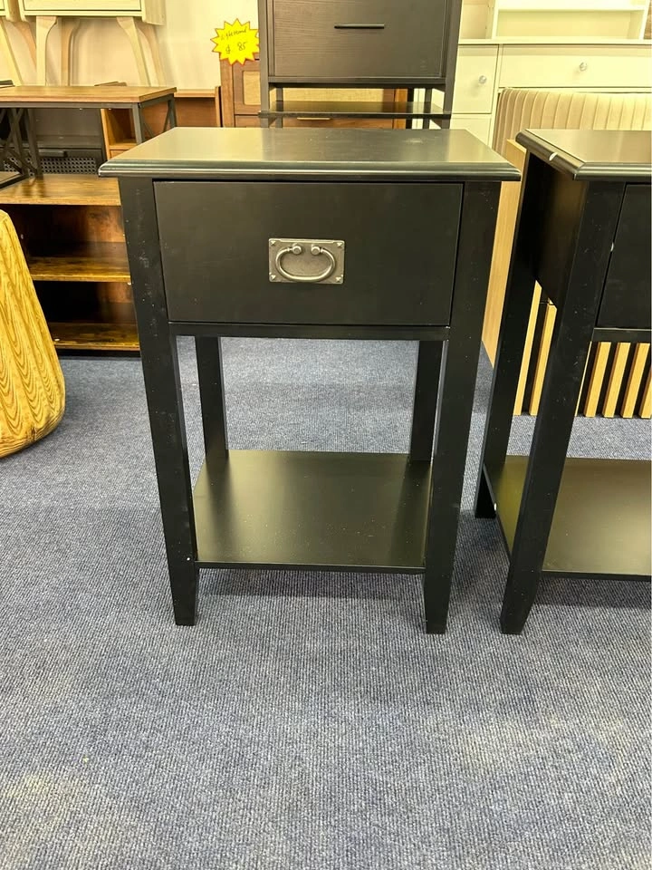 Set of 2 Black Nightstands, 1 Drawer Each, Fully Assembled - photo 3