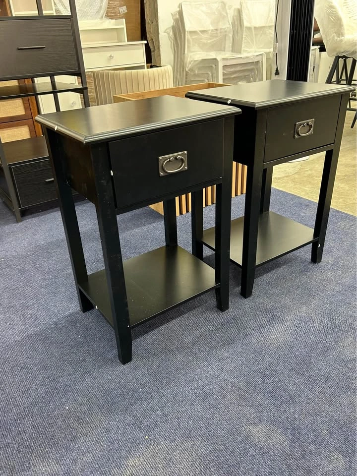 Set of 2 Black Nightstands, 1 Drawer Each, Fully Assembled - photo 4