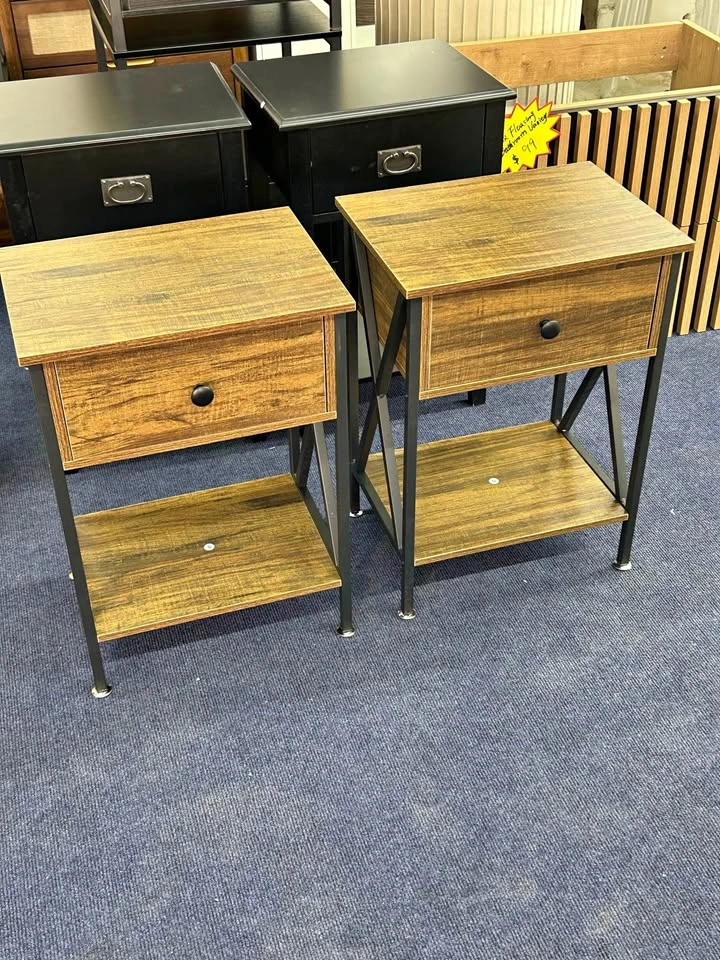 Set of 2 Modern Bedside Nightstands, Fully Assembled