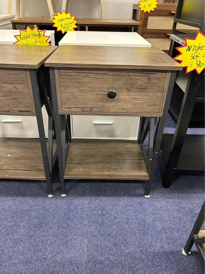 Set of 2 Modern Nightstands with Drawer and Storage Shelf - photo 2