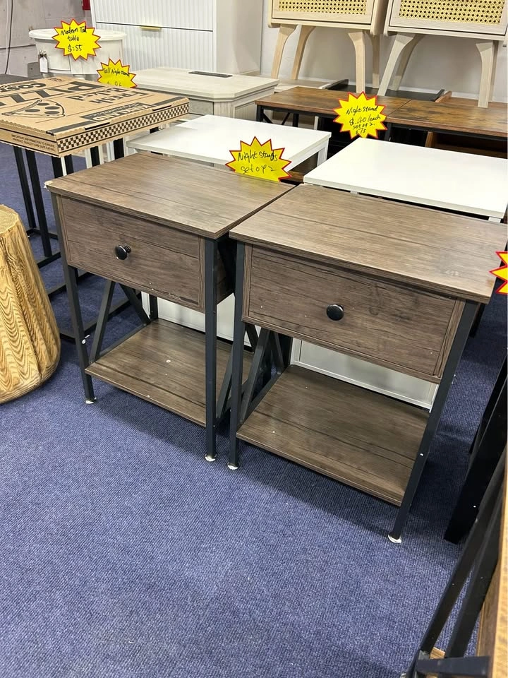 Set of 2 Modern Nightstands with Drawer and Storage Shelf - photo 3