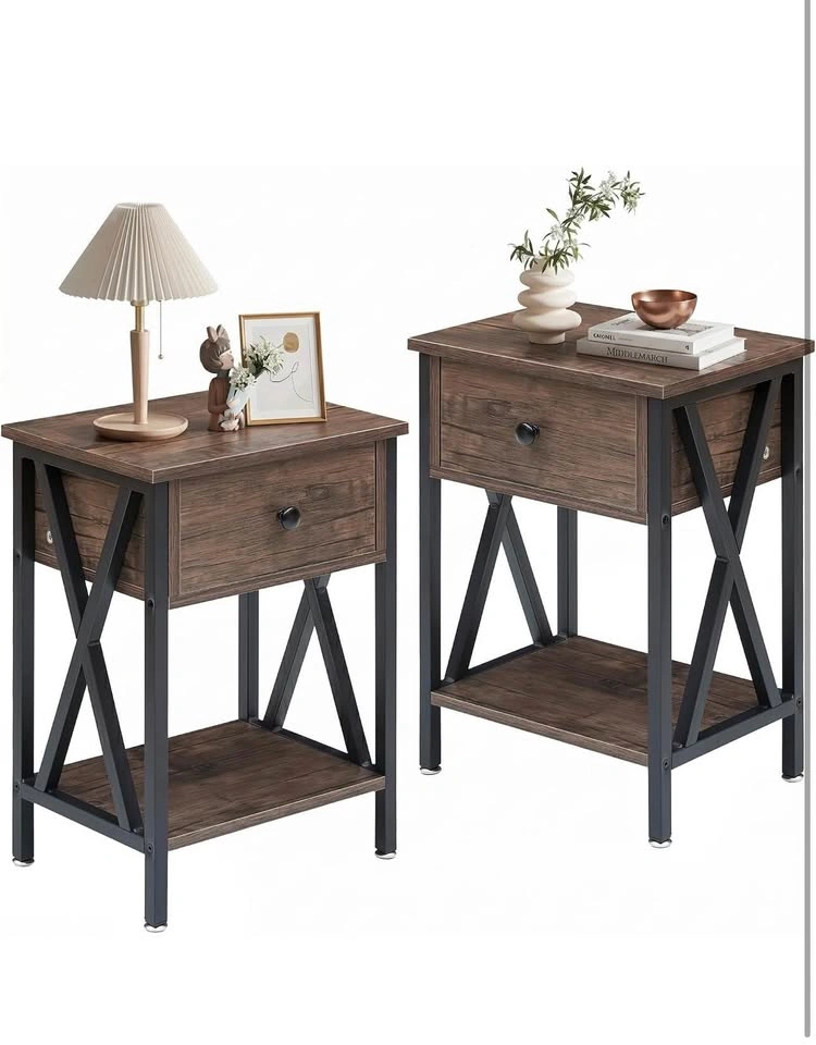 Set of 2 Modern Nightstands with Drawer and Storage Shelf - photo 4