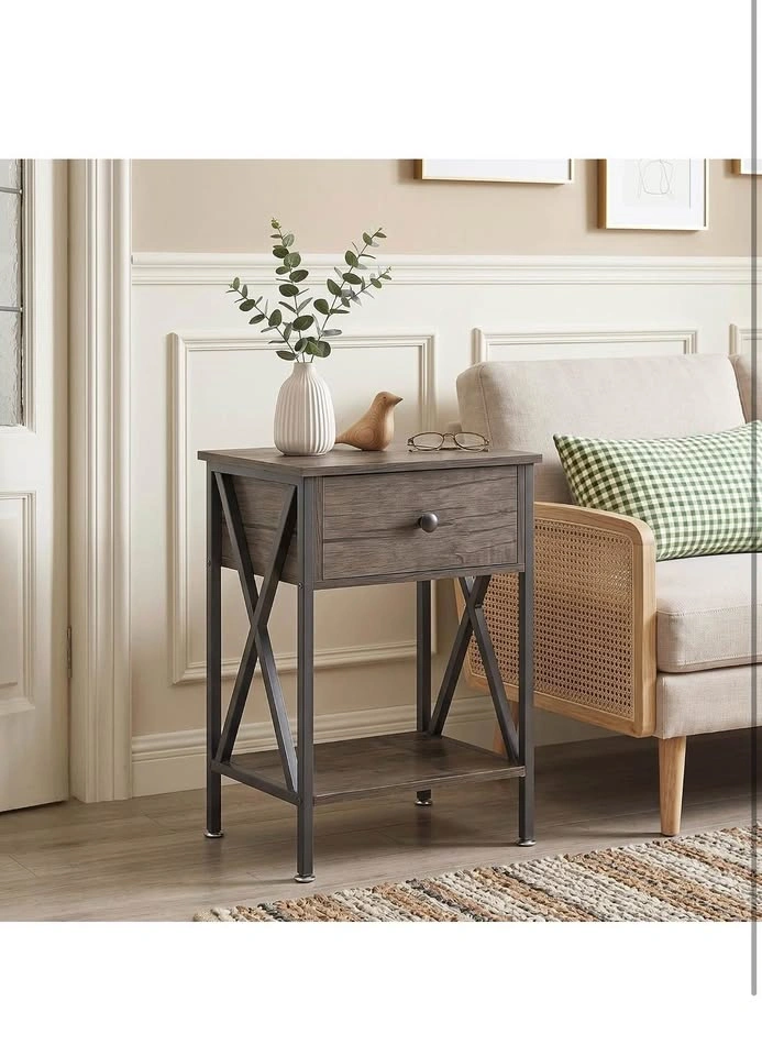 Set of 2 Modern Nightstands with Drawer and Storage Shelf - photo 5