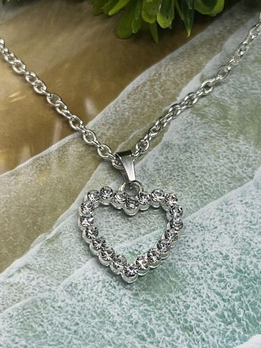 LondonOne Heart Necklace Silver Tone Rhinestone Pendant New