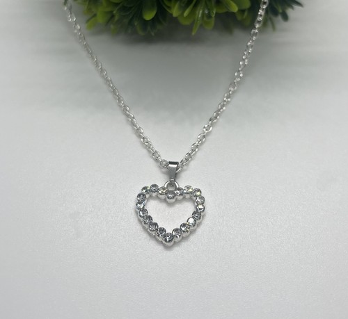LondonOne Heart Necklace Silver Tone Rhinestone Pendant New - photo 2