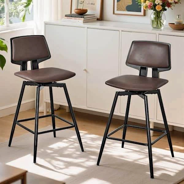 Swivel Bar Stools Set of 2, 34.8 in. Metal Brown