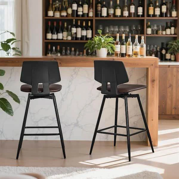 Swivel Bar Stools Set of 2, 34.8 in. Metal Brown - photo 2