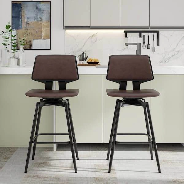 Swivel Bar Stools Set of 2, 34.8 in. Metal Brown - photo 4