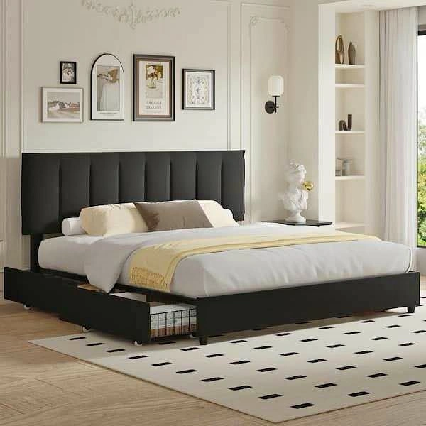 Upholstered King Platform Bed with 4 Drawers