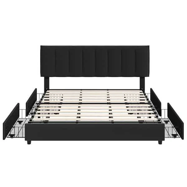 Upholstered King Platform Bed with 4 Drawers - photo 2