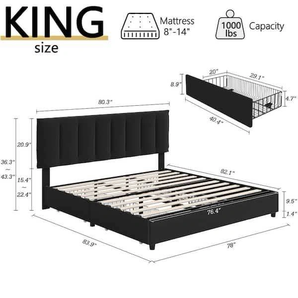Upholstered King Platform Bed with 4 Drawers - photo 4
