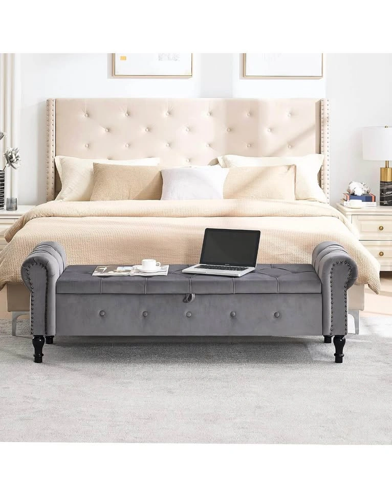 67" Velvet Storage Bench - Dark Grey - photo 3