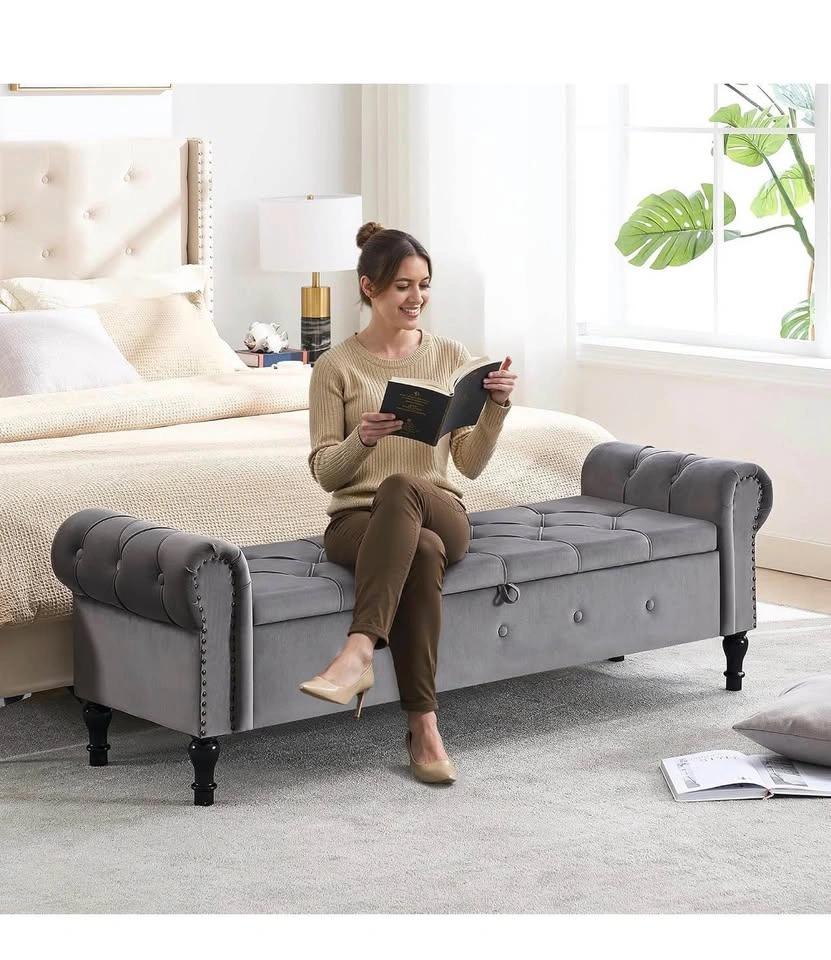 67" Velvet Storage Bench - Dark Grey - photo 5