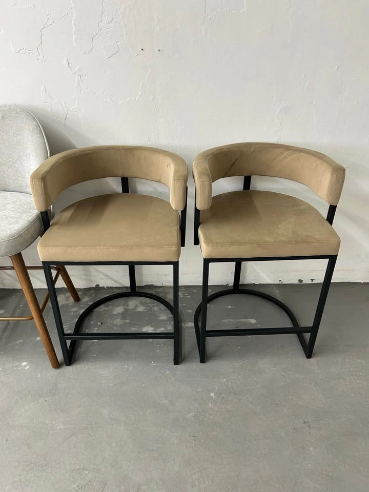 Brown Modern Velvet Bar Stools – Set of 2 - photo 2